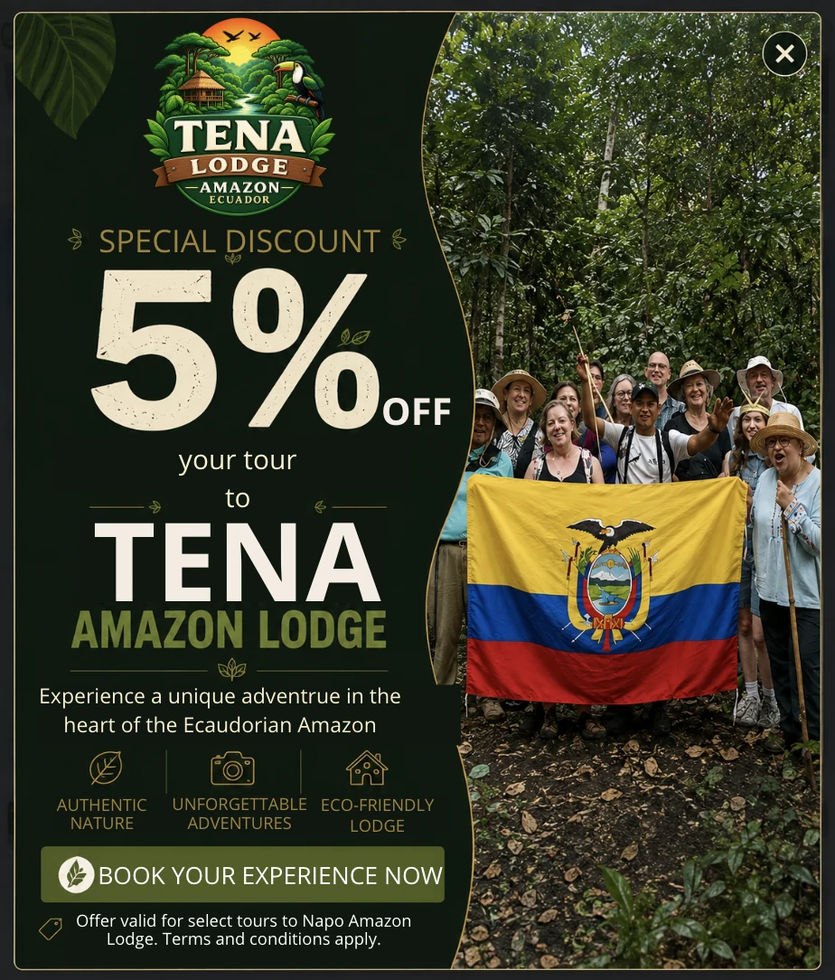 5% off your tour to Tena Amazon Lodge