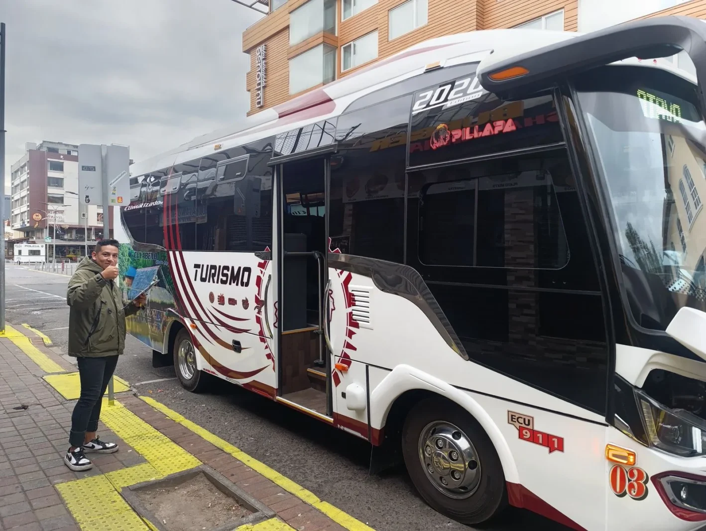 Tourism bus of the fleet that takes travellers to the Amazon